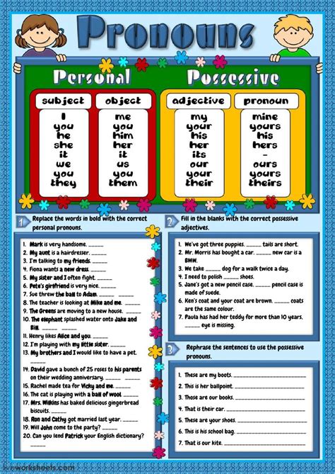 Personal Pronouns And Possessive Adjectives Exercises Online Exercise Poster