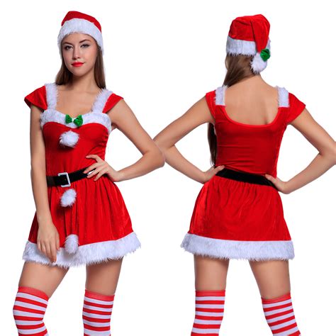 Womens Christmas Elf Santas Helper Fancy Dress Miss Santa Xmas Costume