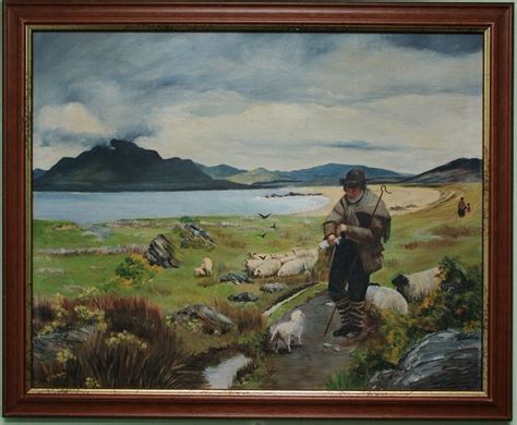 Irish Art Original Oil Painting Irish Coastal Shepherd By Artist Victor