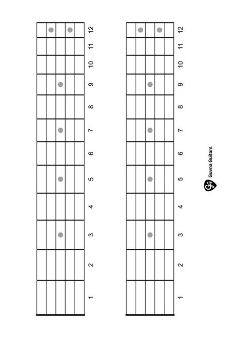 Blank Guitar Fretboard Diagram Printable Pdf Guitar Scales Charts Guitar Chords And Scales