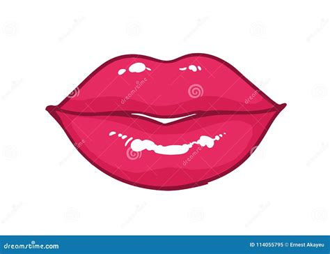 Bright Pink Glossy Lips Or Mouth Isolated On White Background