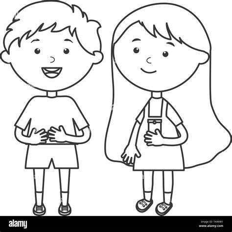 Cute Little Kids Couple Characters Vector Illustration Design Stock