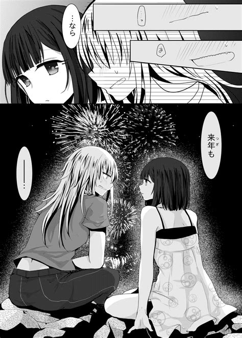 Safebooru 2girls Bangs Bare Shoulders Blunt Bangs Comic Dress Face To Face Fireworks Greyscale