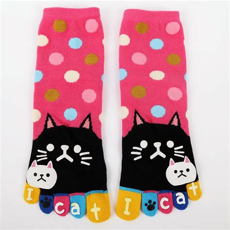 Women Cute Cartoon Cat Five Toes Socks Thick Warm Middle Tube Socks Us868