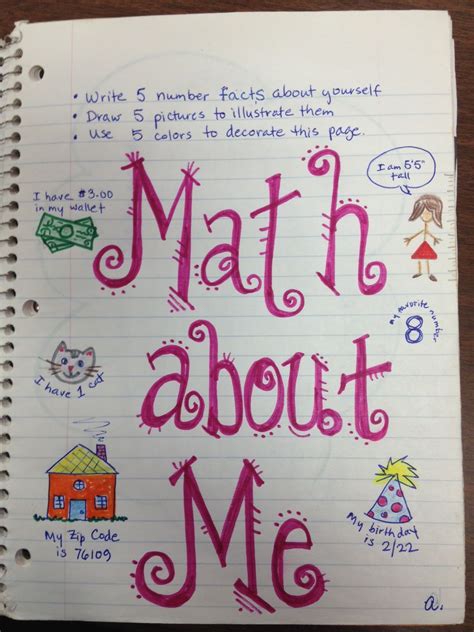 Math about Me--first page of my Interactive Notebooks done the first