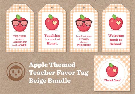 Printable Teacher Apple Beige Bundle Gift Favor Tags Instant Etsy