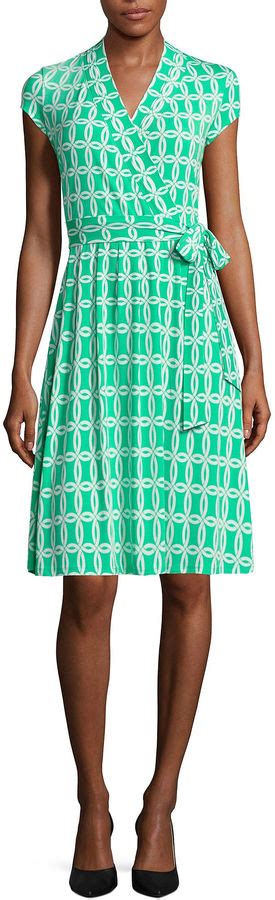 Liz Claiborne Short Sleeve Geometric Wrap Dress Wrap Dress Dress