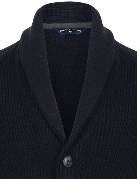 Tokyo Laundry Mens Cardigan Shawl Neck Long Sleeve Wool Blend Knitted