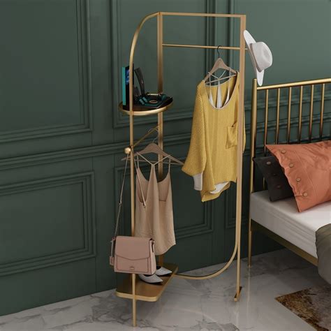 Gold Clothing Rack With Shelf And Hanging B In 2021 Clothing Rack