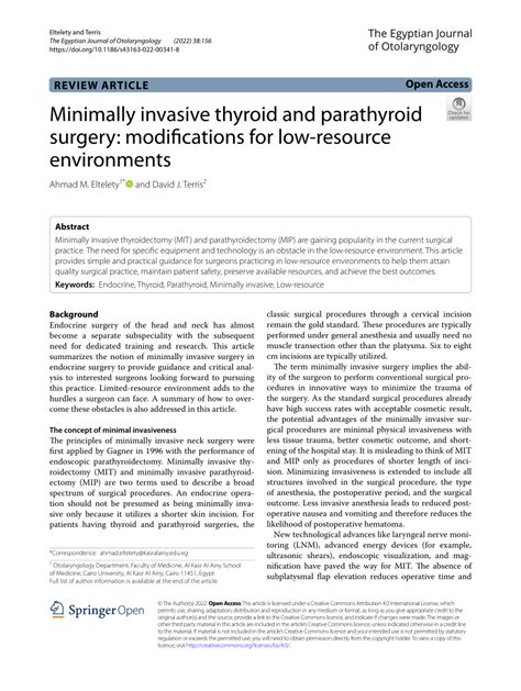 PDF Minimally Invasive Thyroid And Parathyroid Surgery Modifications
