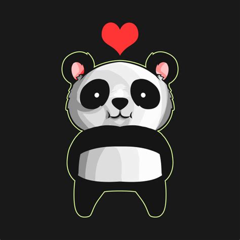 Kawaii Panda With Red Heart Over Head Cute I Love Panda Panda T