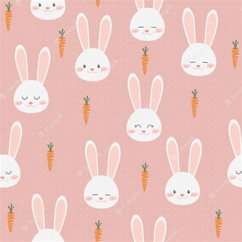 Cute Adorable Rabbit Bunny With Carrot Cartoon On Pink Seamless Pattern