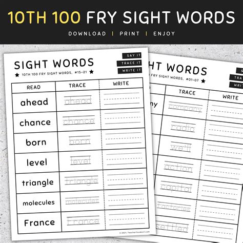 Fry Sight Words Read Trace Write Worksheets No Prep 901 1000