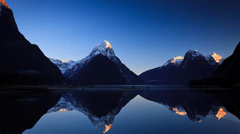 Mountains Milford Sound New Zealand Fjord Nature Reflection Water