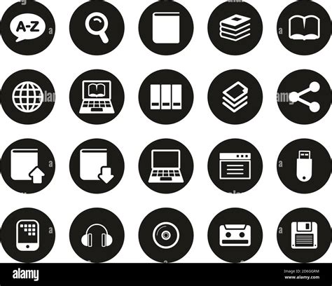 Dictionary Or Glossary Icons White On Black Flat Design Circle Set Big