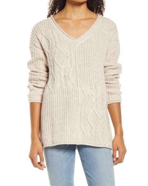 Caslon Mix Stitch V Neck Sweater In Beige Oatmeal Light Heather At