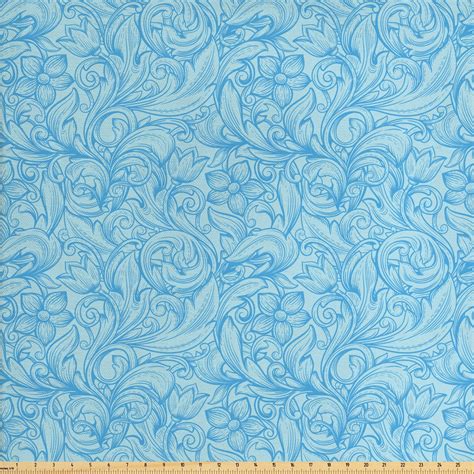Blue Paisley Fabric By The Yard Bicolor Tones Intricate Buta Elements