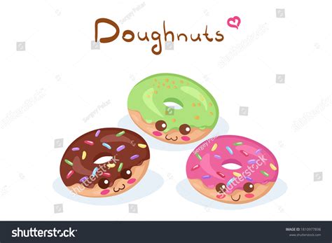 Kawaii Smiling Doughnuts Vector Characters Chocolate Stock Vector