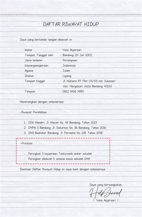 Daftar Riwayat Hidup Tulis Tangan Untuk Lamaran Kerja