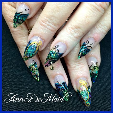 Acrylic Nail In Mermaid Sea Theme Sea Theme Acrylic Nails Mermaid