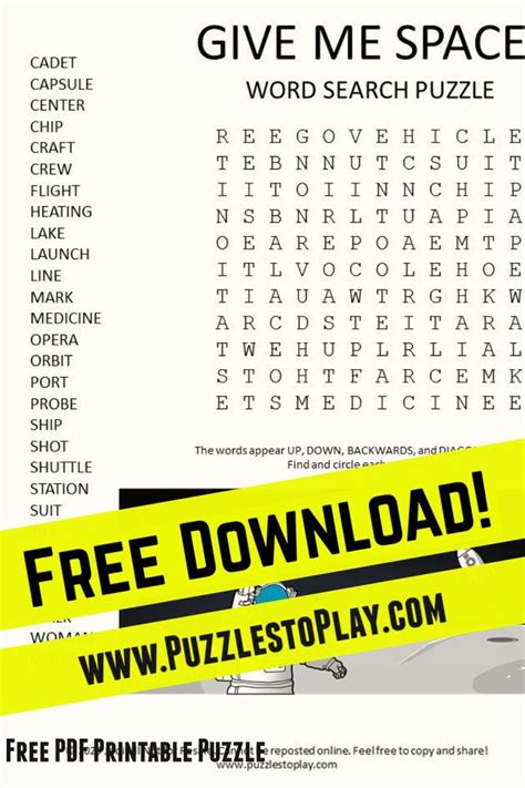 Give Me Space Word Search Puzzle Space Words Kids Word Search Free