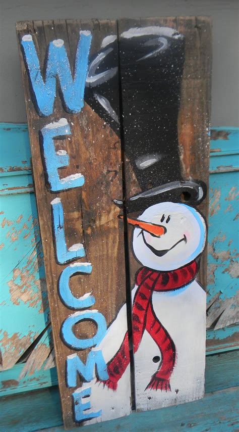 Snowman Welcome Wood Sign Hand Painted Front Porch Decor Etsy