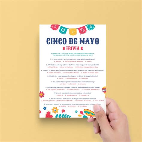 Cinco De Mayo Quiz Printable Mexican Party Trivia Mayo Cinco Etsy