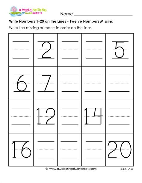 Numbers 1 20 Worksheets