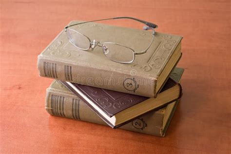 Pile Of Old Books With Reading Glasses Stock Image Image Of Research