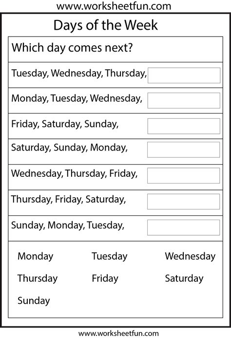 Days Of The Week First Grade Worksheets Reading Worksheets Year 2