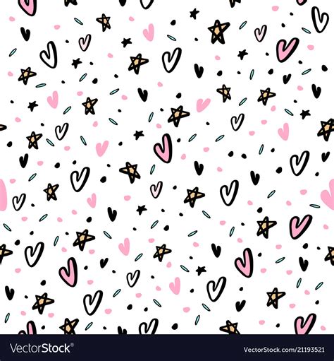 Hand Drawn Seamless Pattern With Hearts And Star Vector Image
