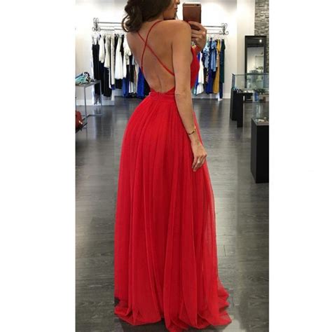 red backless maxi dress with side slit on luulla