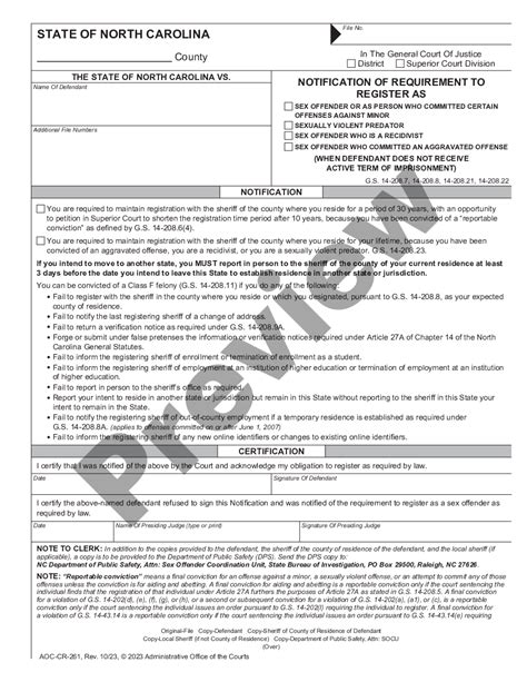 Greensboro North Carolina Notification Of Requirement To Register As