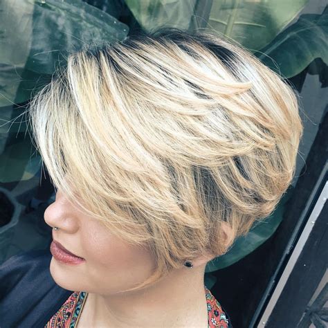 Blonde Pixie Bob With Feathered Layers Pixie Haircut For Thick Hair