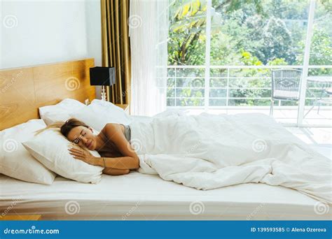 Woman Sleeping On Bed In Hotel Room Stock Image Image Of Early Good 139593585
