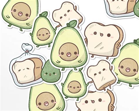Cute Avocado Toast Sticker Set Kawaii Food Stickers Etsy
