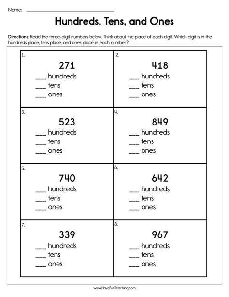 Free Printable Hundreds Tens And Ones Worksheets Printable Templates