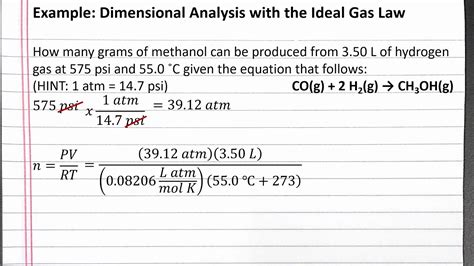 Ideal gas law, pv=nrt, gas constant, gas constant value, ideal gas equation, derivation, gaw law graph, examples, molar volume, limitation, assumptions. CHEM 101 - Dimensional Analysis with the ideal gas law ...