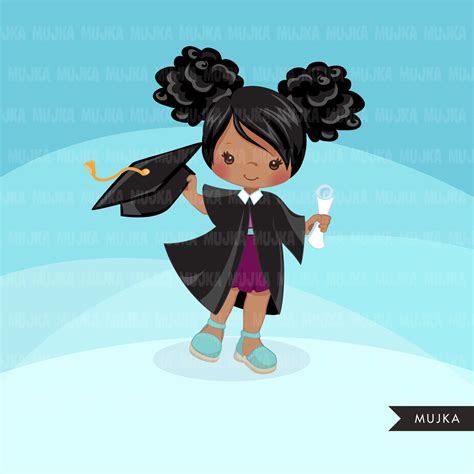 Graduation Clipart Black Girl Celebrate School Graphics Mujka Cliparts