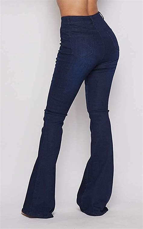 Soho Glam High Waisted Stretchy Elastic Bell Bottom Jeans Women Denim