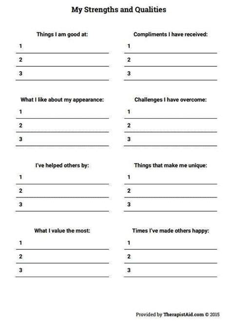 Free Printable Self Esteem Worksheets For Youth