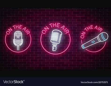 Neon On The Air Signs Set With Microphones Vector Image
