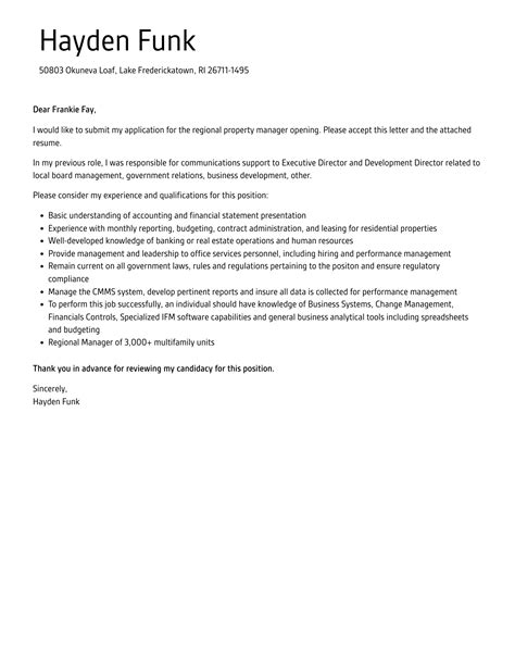 Regional Property Manager Cover Letter Velvet Jobs