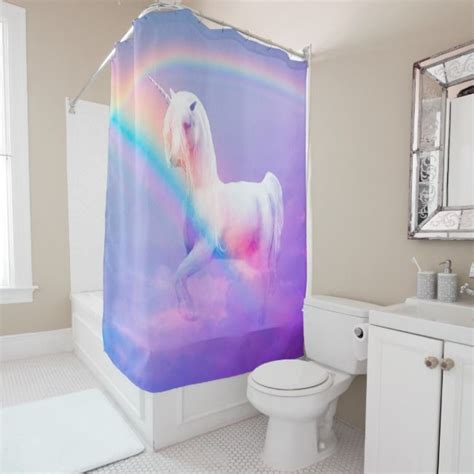 Unicorn And Rainbow Shower Curtain In 2021 Rainbow Shower Curtain Personalized