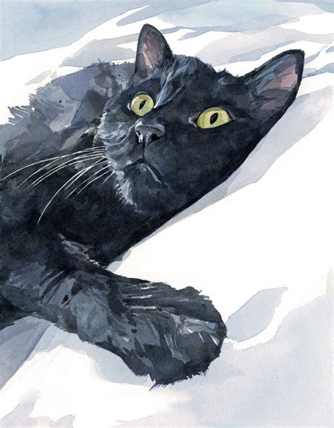 Black Cat Watercolor Painting Black Cat Painting Watercolor Cat