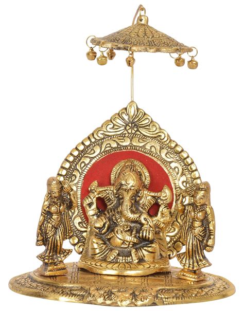 Buy HOUZZPLUS Riddhi Siddhi Chhatra Ganesh Showpiece Metal Statue 16 Cm