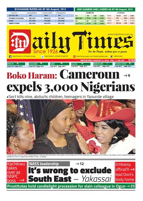Daily Times Nigeria Newspaper For Wednessday 5 August 2015 By Daily