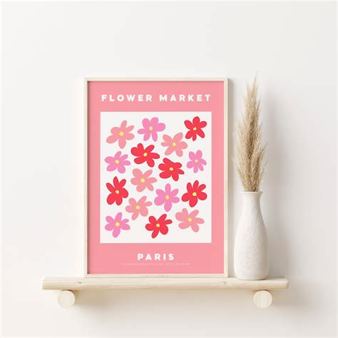Paris Flower Market Poster Les Fleurs Print Roses Pink Etsy