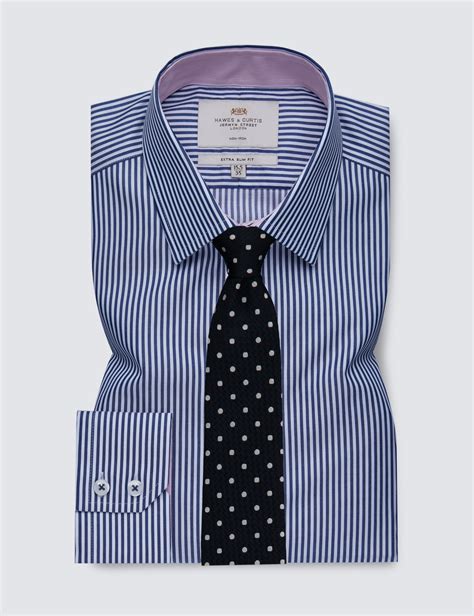 Non Iron Bengal Stripe Mens Extra Slim Fit Shirt With Contrast Detail
