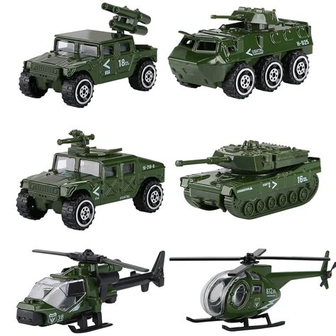 Hautton Diecast Military Toy Vehicles 6 Pack Alloy Metal Army Toys